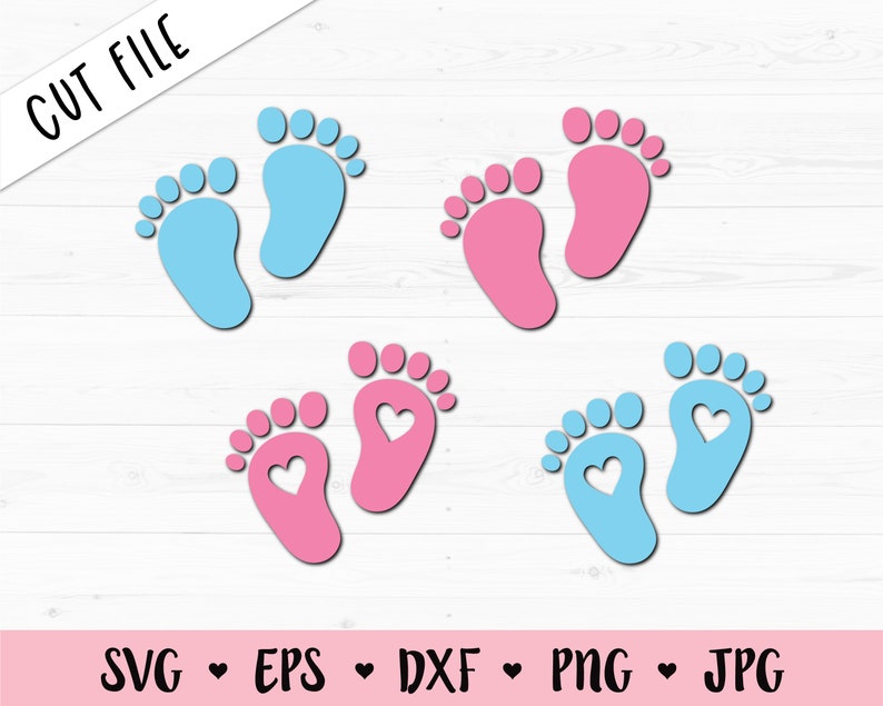 Baby Feet SVG Footprint cut file Cute footprints Baby shower Gender Reveal Boy Girl Pregnant Newborn Silhouette Cricut Vinyl Laser Engraving image 1