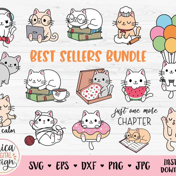 Cat layered SVG Bundle Bestseller cut file for Cricut Silhouette Funny cat clipart PNG Cat lover Cat mom Kids Cute animal svg Commercial use