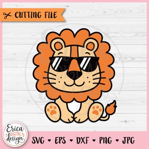 Lindo León con gafas de sol en capas SVG archivo de corte Cricut Silueta Sentado León Gafas Jungle Zoo Bebé Safari Animal Clipart Hierro en Vinilo