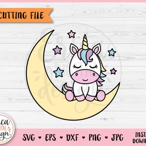 Baby Einhorn geschichtete SVG-Datei für Cricut Silhouette niedliche magische Einhorn auf Mond Clipart PNG Baby Shower Neugeborene Kinderzimmer Eisen auf Vinyl