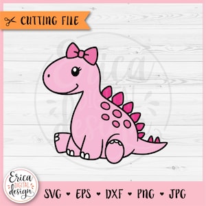 Baby Dinosaur Girl SVG Cute Dinosaur cut file for Cricut Silhouette Kawaii Dino Stegosaurus Baby Girl Dinosaur Shirt Toddler Iron on Vinyl