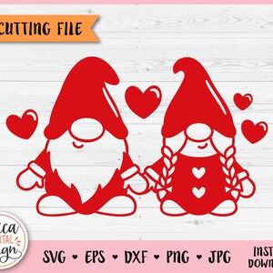 Gnomes amoureux SVG Valentines gnomes fichier coupé pour Cricut Silhouette Gnomes couple Gnomes Hearts Anniversaire Mariage Fiançailles Gravure laser