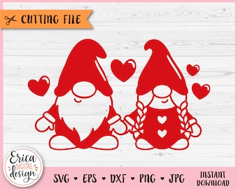 Gnomes in love SVG Valentines gnomes cut file for Cricut Silhouette Cute gnomes couple Hearts Anniversary Wedding Engagement Laser engraving
