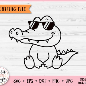 Schattig alligator met zonnebril schetsen SVG bestand knippen voor Cricut silhouet Jungle Safari Zoo Savanna dier PNG opstrijkbare vinyl lasergravure