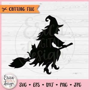 Böse Hexe Silhouette SVG geschnitten Datei für Cricut Silhouette fliegende Hexe Clipart Spooky Witch Besenstiel Kinder Halloween Shirt Eisen auf Vinyl