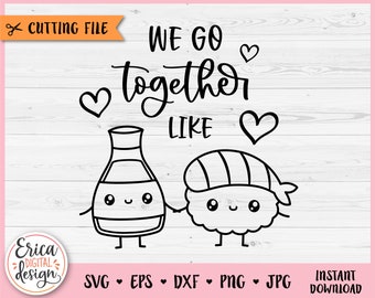 Soy Sauce and Nigiri in love SVG cut file Cricut Silhouette Perfect Match Cute Sushi Friendship Best friend Engagement Anniversary Valentine