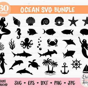 Oceaan SVG bundel gesneden bestand Cricut silhouet zee dier onderwater wezen Seaworld Sea Life strand zomer vinyl laser gravure Glowforge