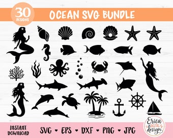 Ocean SVG Bundle cut file Cricut Silhouette Sea Animal Underwater Creature Seaworld Sea Life Beach Summer Vinyl Laser Engraving Glowforge