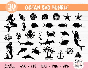 Ocean SVG Bundle cut file Cricut Silhouette Sea Animal Underwater Creature Seaworld Sea Life Beach Summer Vinyl Laser Engraving Glowforge