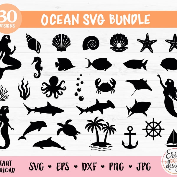 Ocean SVG Bundle cut file Cricut Silhouette Sea Animal Underwater Creature Seaworld Sea Life Beach Summer Vinyl Laser Engraving Glowforge