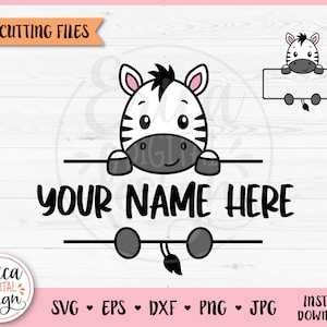 Zebra Clipart Nome Frame Layered SVG file di taglio per Cricut Silhouette Split Monogram Safari Nome Tag Etichetta aula scolastica Jungle Baby Animal