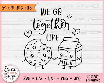 Milk Cookie in love SVG cut file Cricut Silhouette Perfect Match Cute Kawaii Food Friendship Best friend Engagement Anniversary Valentine