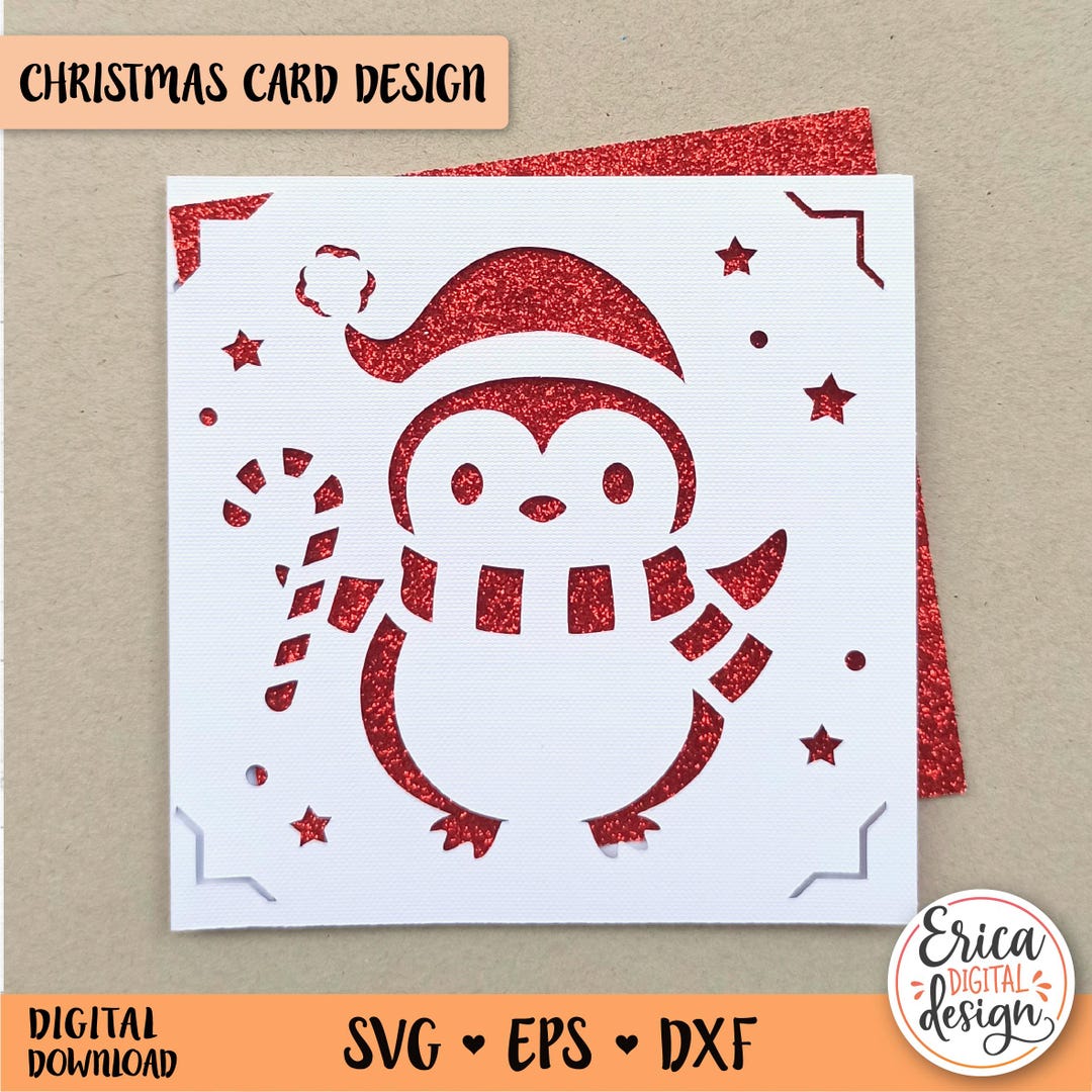 Cute Penguin Card SVG Christmas Card Cut File for Cricut Silhouette ...