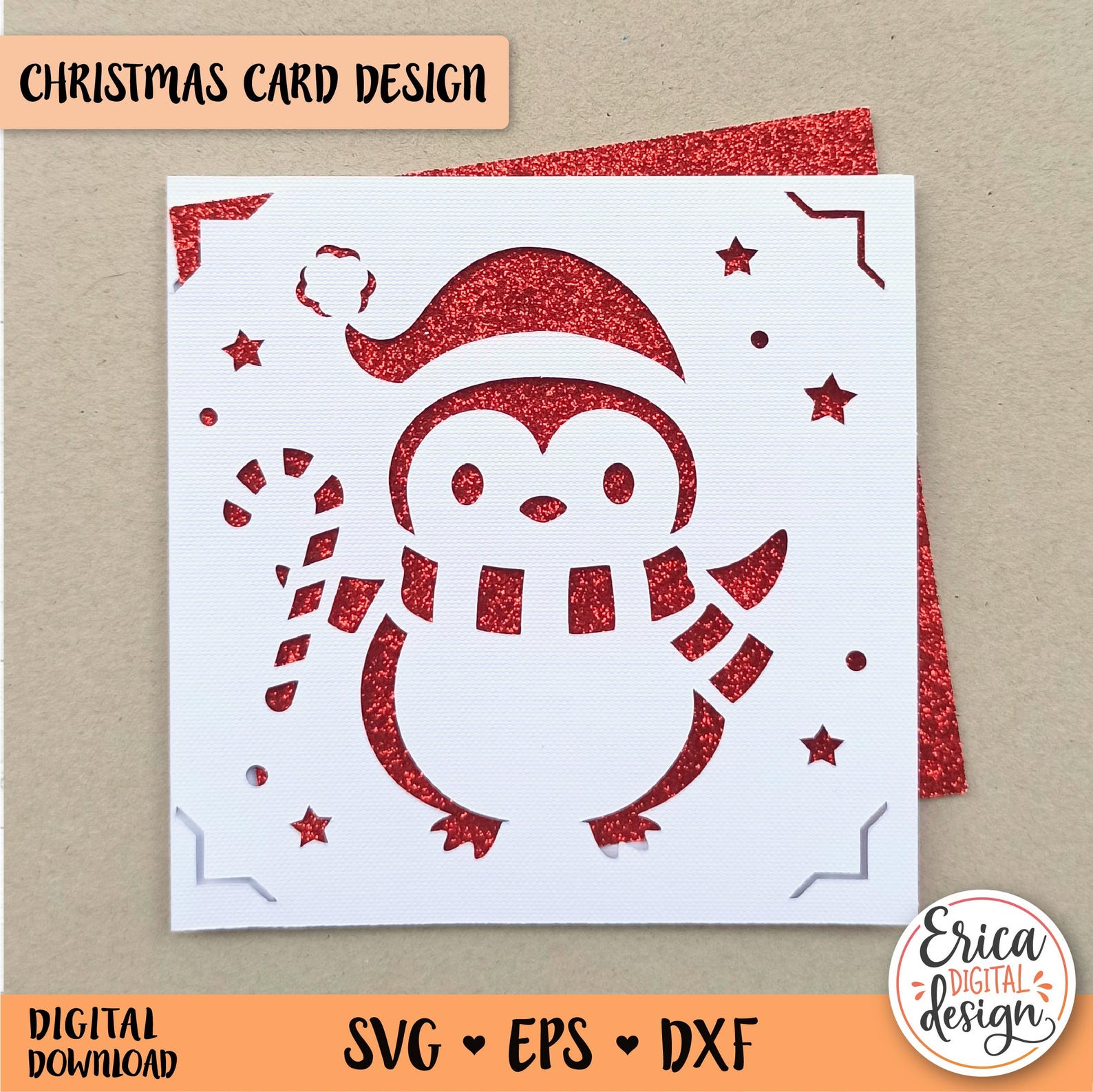Cute Penguin Card SVG Christmas Card Cut File for Cricut Silhouette ...