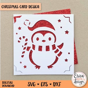 Niedliche Pinguin Karte SVG Weihnachtskarte Schneidedatei für Cricut Silhouette Winter Gruß Insert Karte Weihnachten Basteln Papierbasteln