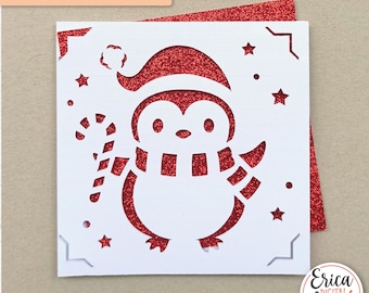 Cute Penguin Card SVG Christmas Card cut file for Cricut Silhouette Winter Greeting Insert Card Xmas Diy Christmas Cardmaking Papercraft