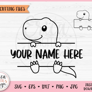 T-Rex Namensrahmen geschnitten Datei für Cricut Silhouette Split Dino Trex Monogramm Schüler Namensschild Schule Klassenzimmer Etikett Baby Dinosaurier Aufbügeln