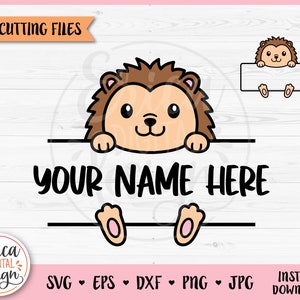 Hedgehog Kawaii Clipart Split Monogram Layered SVG archivo de corte Cricut Silhouette Student Name Tag School Classroom Label Frame Woodland Animal
