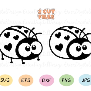 Coccinelle SVG Bébé coccinelle coupé fichier Love bug fichier de coupe Funny Lady bug Hearts Beatle Animal Nature Printemps Été Silhouette Cricut Vinyle