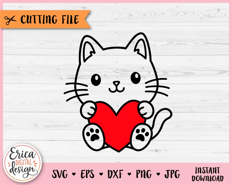 Cat With Heart SVG Cute Baby Cat Outline Cut File for Cricut - Etsy