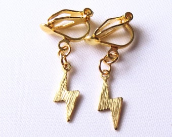 Clip-on earrings "Lightning" real gold plated earrings clip-on earrings for children and adults, minimalist gift idea