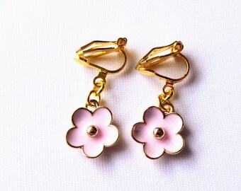 Ear clips "pink flowers" earrings girls' jewelry children's jewelry gift idea birthday