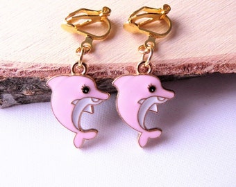 Clip-on earrings/earrings "dolphins" earrings children's jewelry girls and women jewelry gift idea