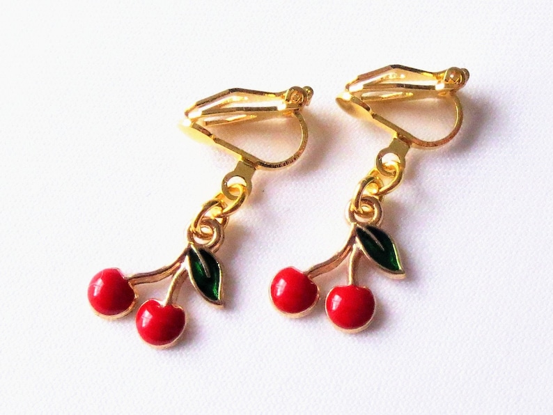 Children's ear clips sweet cherries earrings ear clips children's jewelry girls' jewelry gift idea birthday image 1