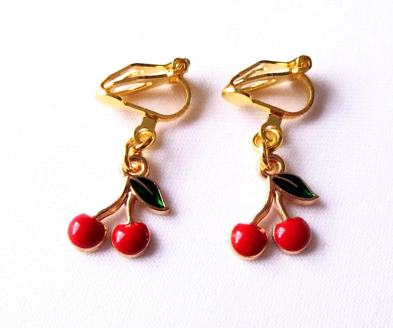 Children's ear clips sweet cherries earrings ear clips children's jewelry girls' jewelry gift idea birthday image 5