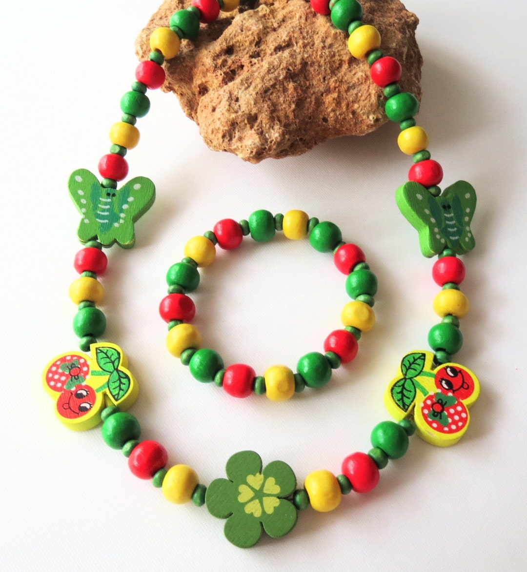 Children's Jewelry Set Necklace and Bracelet With Wooden Etsy