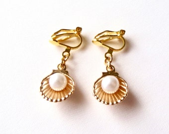 Clip-on earrings "shell" earrings for children aged 3 and over and for adults, unisex minimalist