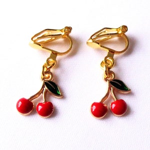 Children's ear clips sweet cherries earrings ear clips children's jewelry girls' jewelry gift idea birthday image 2