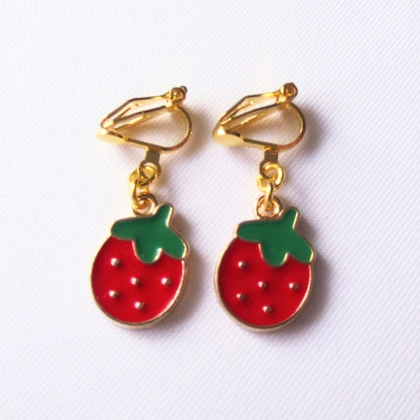 Kinderohrclips "Erdbeeren" Ohrschmuck Ohrclips /Ohrhänger Kinderschmuck Mädchenschmuck Geschenkidee Geburtstag