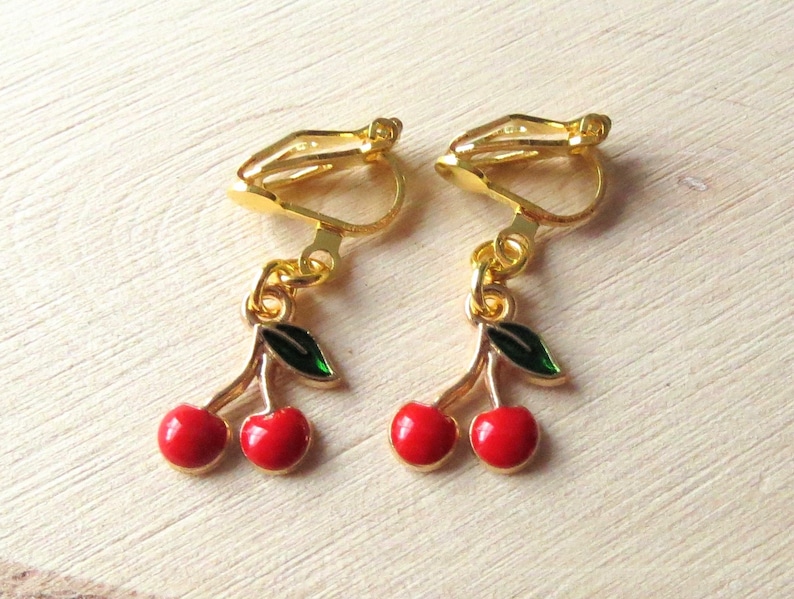 Children's ear clips sweet cherries earrings ear clips children's jewelry girls' jewelry gift idea birthday image 4