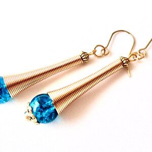Long stainless steel earrings with blue glass beads earrings unisex