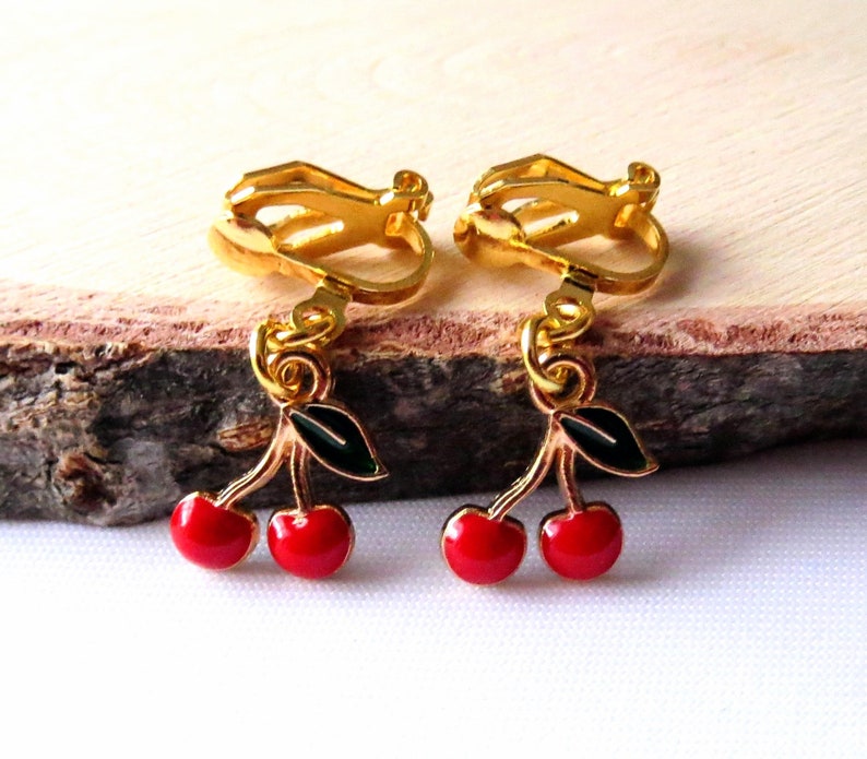 Children's ear clips sweet cherries earrings ear clips children's jewelry girls' jewelry gift idea birthday image 3