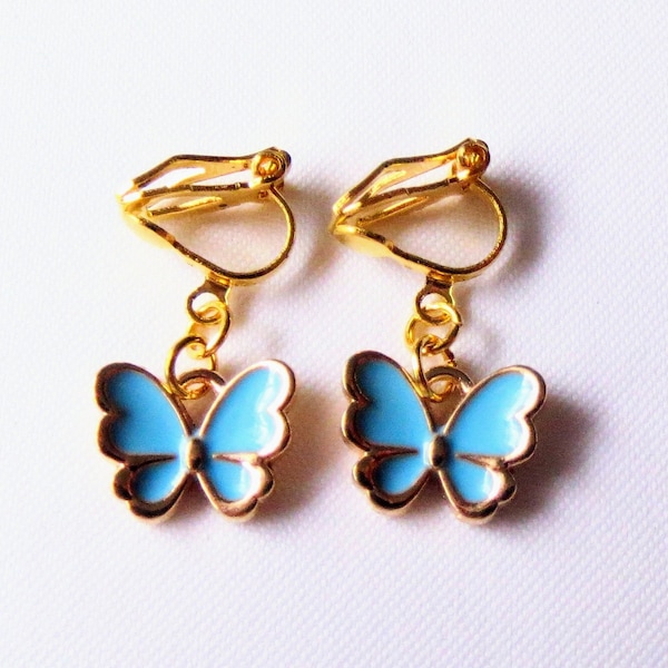 Clip-on earrings "butterflies" earrings children's jewelry girls' jewelry enamel butterflies gift idea