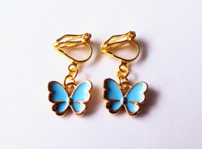 Clip-on earrings butterflies earrings children's jewelry girls' jewelry enamel butterflies gift idea image 1