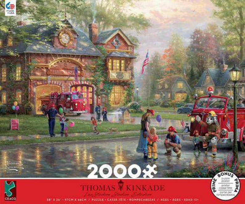 New Thomas Kinkade 2000 piece jigsaw puzzle Hometown Firehouse Etsy