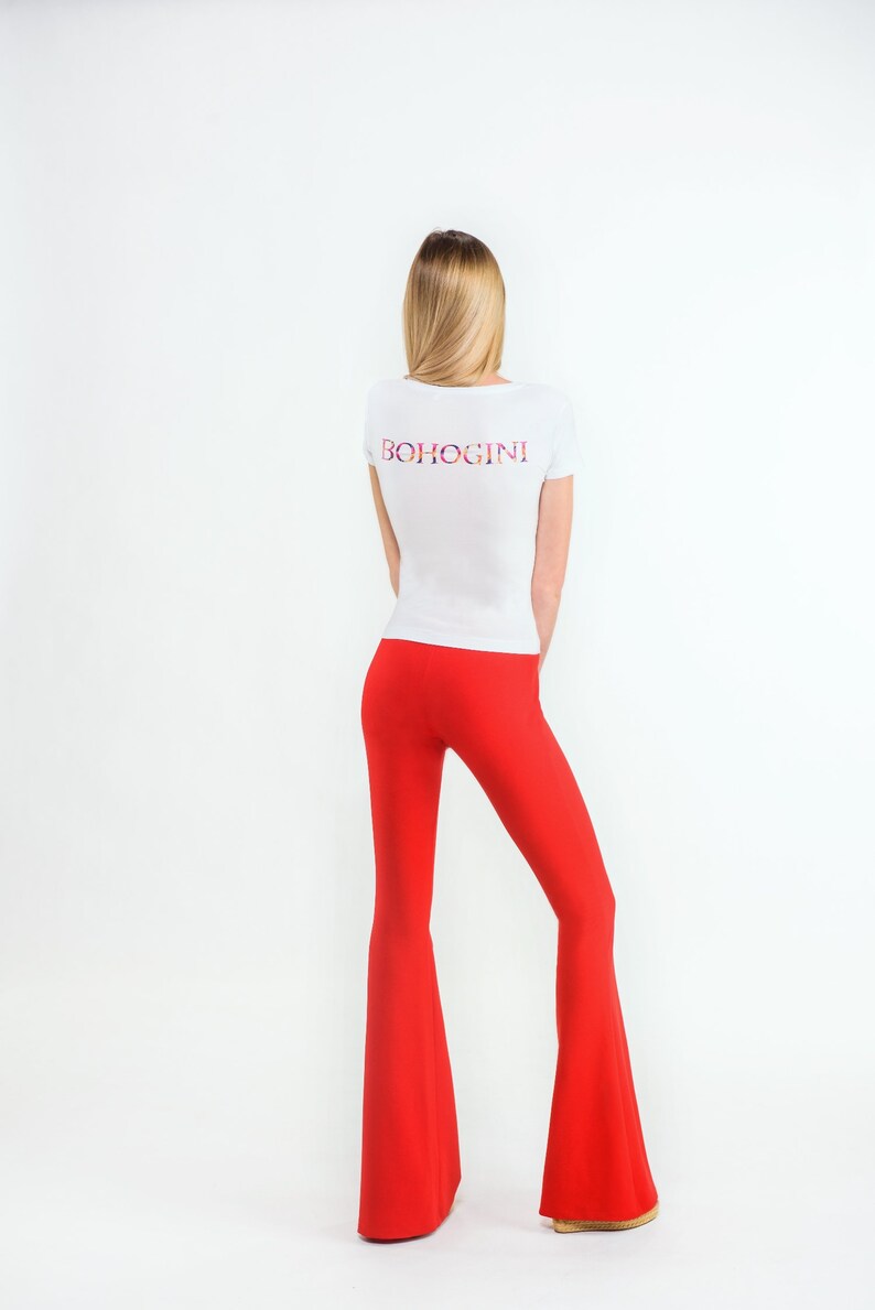 Vintage High Waist 70s Boho Pants Hippie Style Retro Flared Pants Red Bell Bottoms