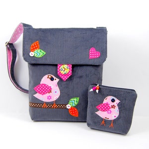 A gift for a girl: a handbag messenger bag with a wallet and a bird's application, a small cross body bag for a girl, a purse for girls image 1