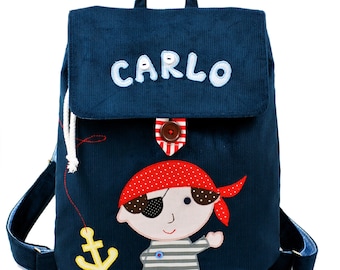 Navy preschool backpack for a boy with a pirate, backpack for preschoolers, backpack for a boy with a pirate, personalized gift for a boy