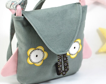 Small handbag on the baby bar, gray handbag - owl, funny gift for a girl