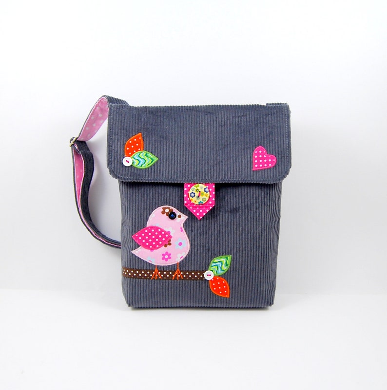 A gift for a girl: a handbag messenger bag with a wallet and a bird's application, a small cross body bag for a girl, a purse for girls image 2