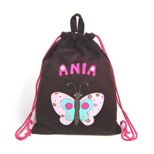 Le sac, le sac à l’école maternelle pour la petite fille avec le papillon, sac à dos, sac à dos avec le nom pesonalizowany cadeau pour les filles