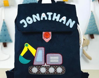 Toddler&#39;s Bagpack with excavator for a boy, kindergarten backpack with name of a child, backpack excavator for kindergarten, bag with name