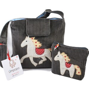 Bolso de pana para niño con monedero, con aplique de caballo, regalo para niño, para niño, para niña, regalo personalizado