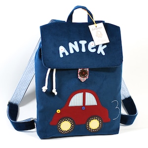 Sac à dos pour enfant, sac à dos de maternelle pour petit garçon avec une application de voiture et le nom de l'enfant, sac à dos personnalisé avec une application