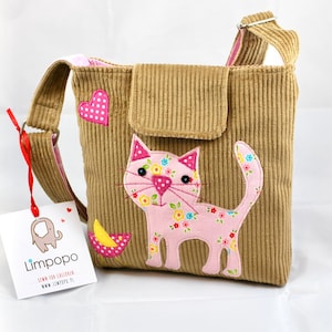 Bolso beige para niña con aplicación de gato rosa: un regalo para una niña en cualquier ocasión