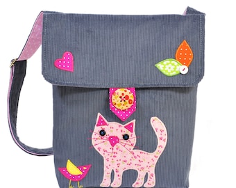 De grijze Messenger bag voor meisjes-met Kitty, baby tas schoudertas kinderkleding met een kat, een cadeau voor een meisje